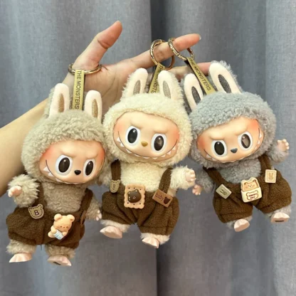 (Solo tela) ropa de bebé Labubu de 17cm, monos de oso, cara de vinilo de felpa, muñeco de conejo, colgante, ropa, decoración bonita, pequeños paños