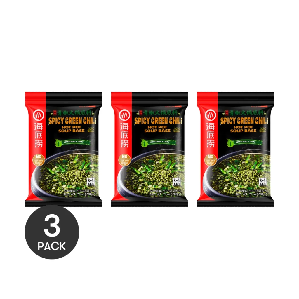 Condimento de olla caliente de chile verde de sabor picante, 200g, 200,00g, 3 paquetes