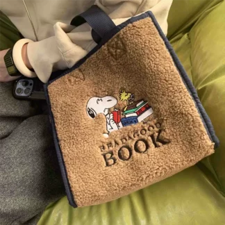Bolso de mano de felpa con dibujos de Snoopy, bolso de almuerzo bordado de otoño e invierno, bolso de moda de gran capacidad