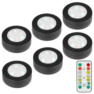 Luz LED redonda para armario CCT, lámparas regulables para debajo de los muebles, iluminación nocturna con batería para armario y dormitorio, Control remoto