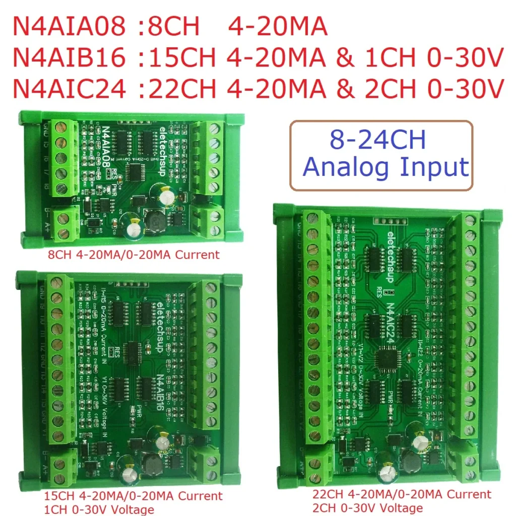 Módulo de entrada de corriente, placa de colector ADC, MODBUS, RTU, PLC, IO, 2 canales, 0-30V, 22 canales, 4-20Ma, 24 canales, 12 bits