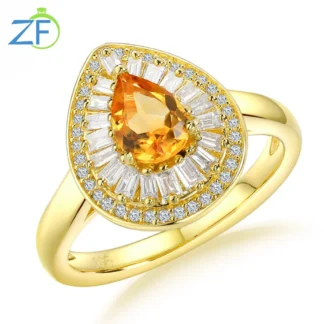 GZ ZONGFA Anillo de eternidad con forma de gota de agua y diamante auténtico de 0,5 quilates con citrino Natural, Plata de Ley 925 para mujer, joyería fina brillante