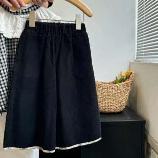 Pantalones informales para niñas pequeñas, pantalón holgado de cintura elástica, de nueve minutos, de pierna ancha, a la moda, otoño, 2024