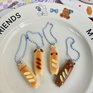 Lindo pan cachorro gato colgante bolsa colgante conejo perro resina creativo llavero pan francés oso llavero mochila decoración regalos