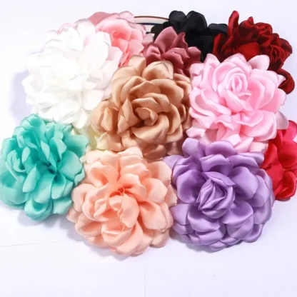 Accesorios de Pin de solapa hechos a mano, flores artificiales de tela, parches de costura de satén grandes DIY, decoración de vestido de boda, borde quemado