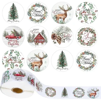 500 Uds. Rollo de pegatinas navideñas, etiquetas adhesivas decorativas de Navidad, decoraciones de embalaje de dibujos animados de Feliz Navidad 2025