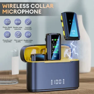Micrófono Lavalier inalámbrico con cancelación de ruido Dual, micrófono estéreo con estuche de carga para teléfono móvil, cámara de transmisión en vivo