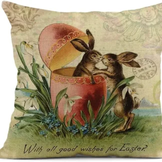 Funda de almohada de lino bailando de Pascua con conejo decoración del hogar funda de almohada funda de cojín cuadrada adecuada para sofá cama coche