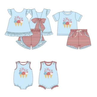 Conjunto de pantalón corto con estampado de dibujos animados para bebé, Pelele con estampado de fuegos artificiales de perlas, lazo en la espalda, encaje, a rayas, 4 de julio