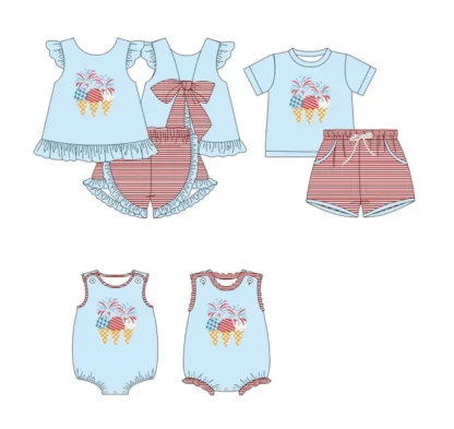 Conjunto de pantalón corto con estampado de dibujos animados para bebé, Pelele con estampado de fuegos artificiales de perlas, lazo en la espalda, encaje, a rayas, 4 de julio