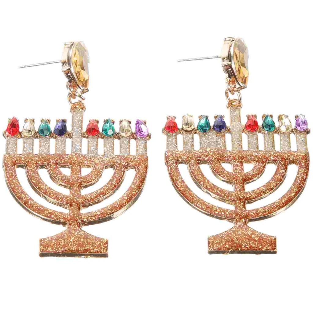 Pendientes colgantes Hanukkah diamante Metal mujeres cuelgan joyería candelabro dorado señorita delicada