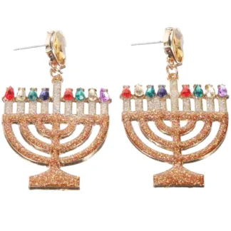 Pendientes colgantes Hanukkah diamante Metal mujeres cuelgan joyería candelabro dorado señorita delicada