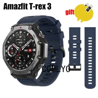 Correa de silicona para reloj inteligente Amazfit t-rex 3, pulsera suave, película protectora de pantalla