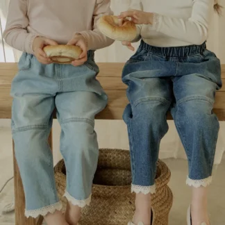 Pantalones largos coreanos para niñas y niños, pantalón de algodón suave y cómodo con dobladillo, holgado, 2 colores, primavera 2024