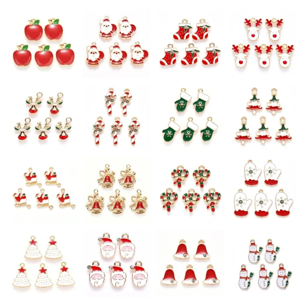 10 Uds. De guantes de calcetín de Navidad, cascabel, manzana, tema navideño, colgantes de aleación esmaltados, dijes para joyería DIY, accesorios de pulsera