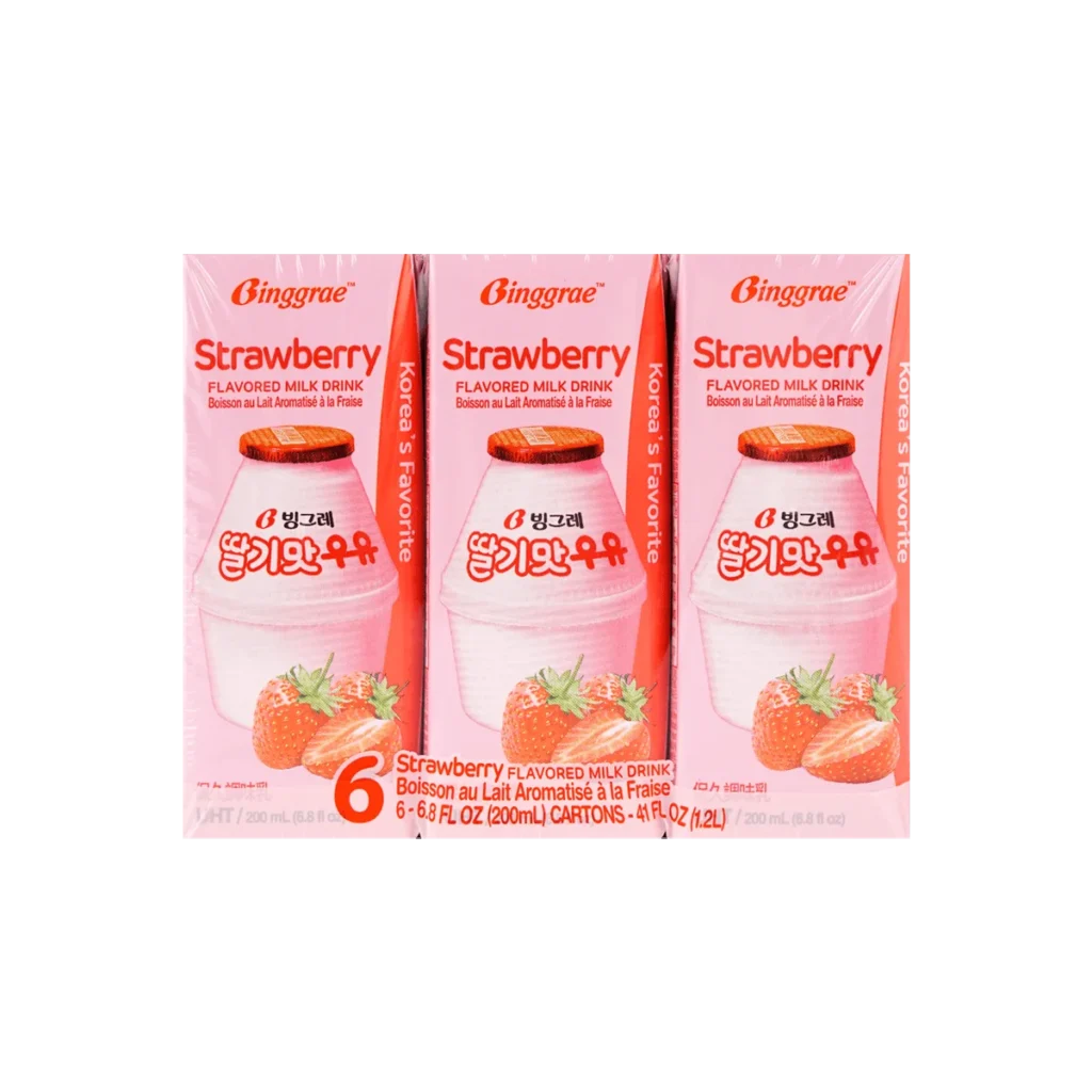 Binggrae-leche con sabor a fresa coreana, paquete de 5 paquetes de 30 piezas, 6 piezas x 6,8 floz x 5 paquetes, 1 paquete con 6 piezas