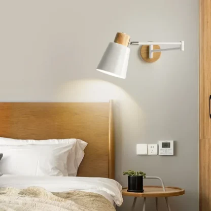 Lámpara de pared con brazo oscilante para dormitorio nórdico, lámpara de pared de lectura de cabecera plegable de brazo largo telescópico creativo para sala de estar japonesa