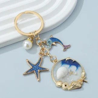 LLavero de esmalte de perlas de delfín de concha de estrella de mar, colgantes de playa de mar hermosos para hacer joyas hechas a mano, hallazgos de bricolaje, nuevo