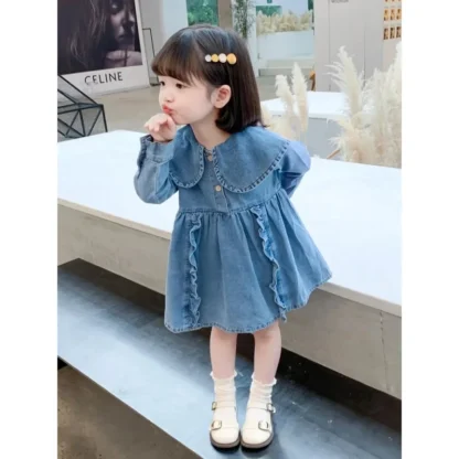 Vestido vaquero de manga larga para niña, traje de princesa con cuello Peter Pan, de 2 a 10 años, 3, 4, 6, 8