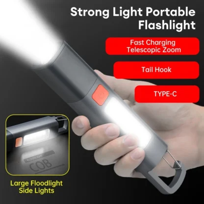 Mini linterna portátil con zoom para exteriores, luces laterales COB superbrillantes de 1 a 10 piezas, LED XPE, impermeable, para pesca, caza y Camping