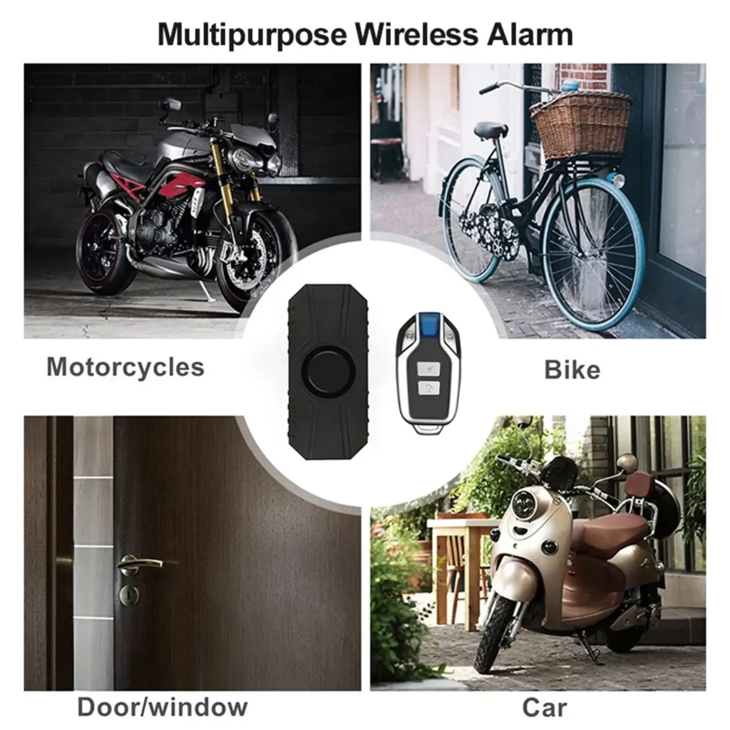 Alarma de bicicleta fuerte, sirena inalámbrica de 113dB, impermeable, funciona con batería para Scooter