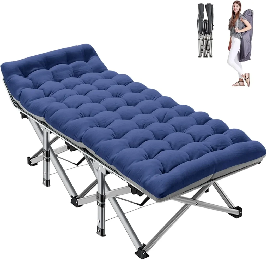 ABORON Cuna plegable para acampar con alfombrilla para adultos, cama para exteriores resistente con bolsa de transporte, cunas de viaje Oxford de 1200 D