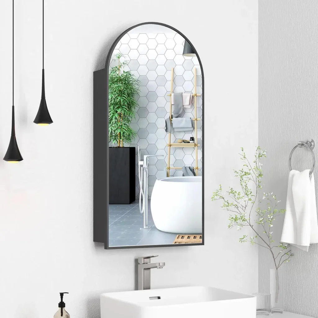 Botiquín con espejo, organizador de botiquín de baño, soporte de pared de superficie de botiquín con espejo, espejo de tocador de baño