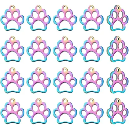 20 piezas dije de pata de acero inoxidable, colgante de huella de perro, gato, Animal, colgante de Metal, kit de fabricación hueca con agujero pequeño de 1,5mm