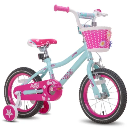 Bicicleta JOYSTAR Paris para niñas de 3 a 8 años, bicicleta para niños de 14 16 y 18 pulgadas con ruedas de entrenamiento, cesta y freno de mano