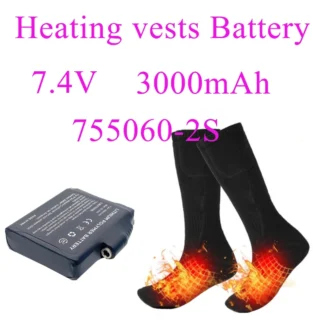 Batería para guantes calefactables, batería de polímero de litio de 7,4 V y 3000mah para chaleco calefactor, calcetines, batería calefactora anticongelante para invierno 755060 -2S