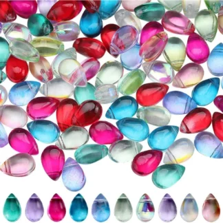 1 caja, 150 Uds., 10 colores, cuentas de gota de agua de vidrio, cuentas en forma de lágrima, cuentas espaciadoras sueltas de cristal ovaladas con forma de gota de agua transparente colorida