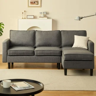 Sofá cama Convertible con patas de madera cónicas, sofás modernos de mediados de siglo para dormitorio, futón de lino, 3 asientos