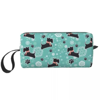 Bolsa de aseo personalizada para mujer, organizador de maquillaje, bolsa de aseo con diseño de perro nevado, Terrier escocés, caja de Kit de almacenamiento de belleza para mujer
