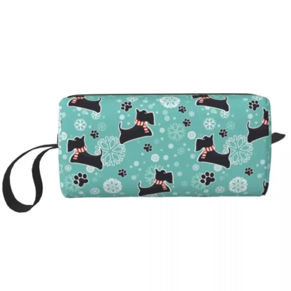 Bolsa de aseo personalizada para mujer, organizador de maquillaje, bolsa de aseo con diseño de perro nevado, Terrier escocés, caja de Kit de almacenamiento de belleza para mujer