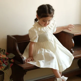Vestido fruncido hecho a mano para niñas pequeñas, vestidos de Princesa Real, bordado de lujo, ropa de bautismo infantil
