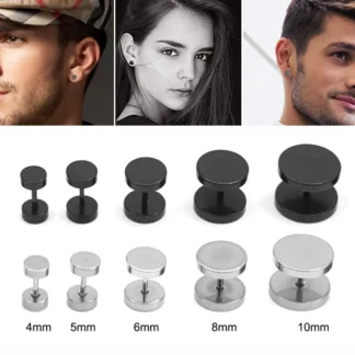 5 uds hombre mujer barra Punk gótico pendientes tipo botón de oreja de acero inoxidable tornillo de mancuerna negro tramposo falso tapón de oreja joyería Piercing