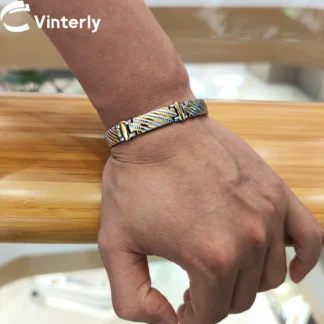 Pulsera magnética de acero Vinterly para hombre, eslabón de cadena de mano, imán de color dorado, alivio de la artritis, beneficios energéticos para la salud, joyería de 21cm