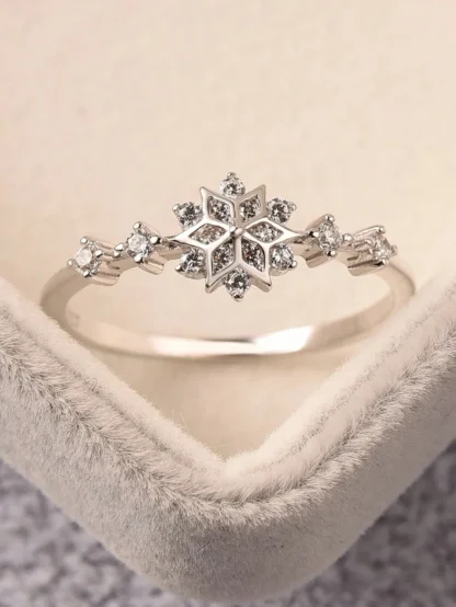 Exquisitos anillos de circón con forma de copo de nieve para mujer, Plata de Ley 925 Original, anillo para fiesta de boda y citas, joyería fina de alta calidad