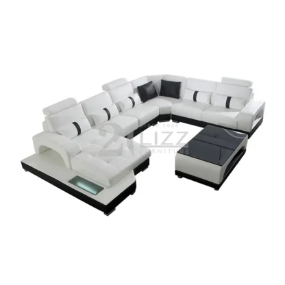 Conjunto de sofás para sala de estar, muebles para el hogar, salones modernos, sofá de cuero blanco con mesa de centro y mueble de TV