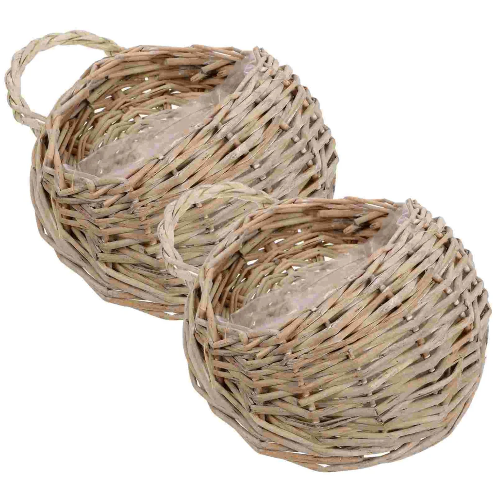 Cesta de flores de ratán para colgar en la pared de plantas de casa, organizador de artículos diversos, soporte de almacenamiento tejido para Baño, 2 uds.