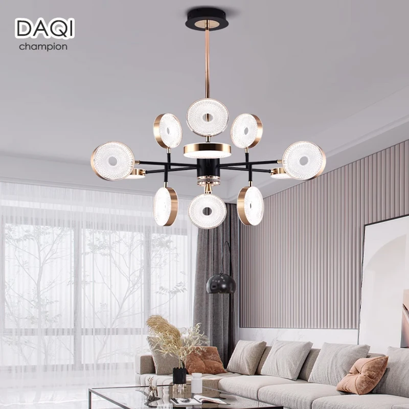 Candelabro LED nórdico moderno para dormitorio, iluminación para sala de estar, hotel, decoración interior de tres colores, candelabro redondo