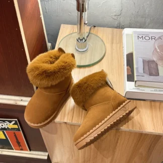 Botas de nieve de piel de vaca auténtica para niños, zapatos de algodón suaves y cálidos con felpa, botas de ante de una piel, botas Retro de princesa