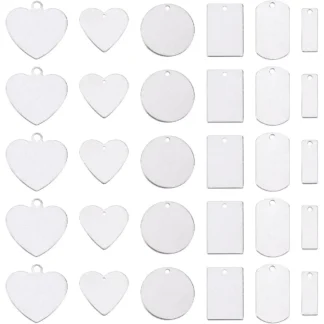 36 Uds. 6 estilos de dijes de acero inoxidable estampado de colgantes de etiquetas en blanco rectángulo/corazón/plano redondo/forma mixta kit de fabricación de colgantes