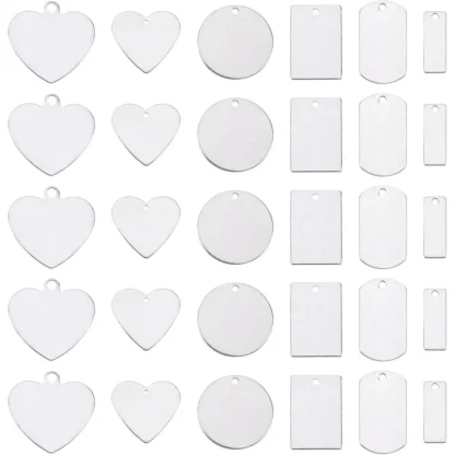 36 Uds. 6 estilos de dijes de acero inoxidable estampado de colgantes de etiquetas en blanco rectángulo/corazón/plano redondo/forma mixta kit de fabricación de colgantes