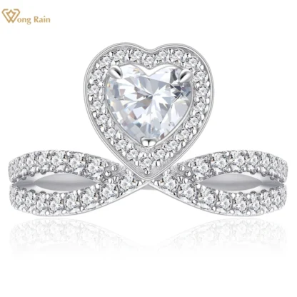 Wong Rain-Anillo de plata de ley 100% 925 con gemas de diamante de alto carbono, joyería de compromiso de boda, corte de corazón, zafiro de laboratorio, 6MM, venta al por mayor