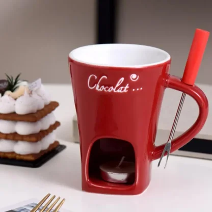 Taza de vela de estilo europeo, vela de helado de Chocolate y queso, taza de cerámica derretida calentada, cocina casera con tenedor, taza de café creativa