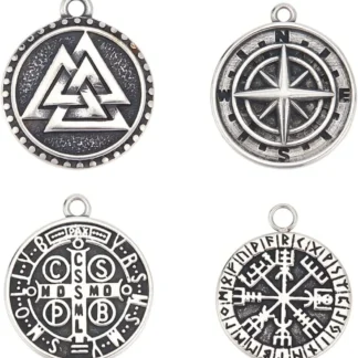 Juego de colgantes de runas Valknut, 4 Uds., 4 estilos, colgantes de plata antigua vikingos Valknut, kit de fabricación de acero de joyería pagana nórdica redonda plana
