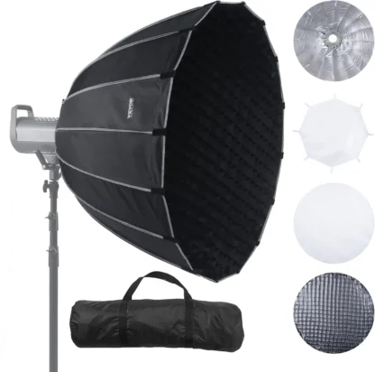 Softbox parabólico, 33 pulgadas / 850 mm, liberación rápida y plegado rápido, liviano y portátil, soporte universal Bowens, 4 luces