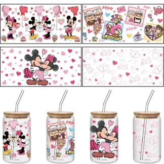 Pegatinas UV DTF de Disney, envolturas para vasos para tazas de café de vidrio de 16 oz, pegatinas de transferencia, calcomanías, decoración artesanal para botellas de agua DIY