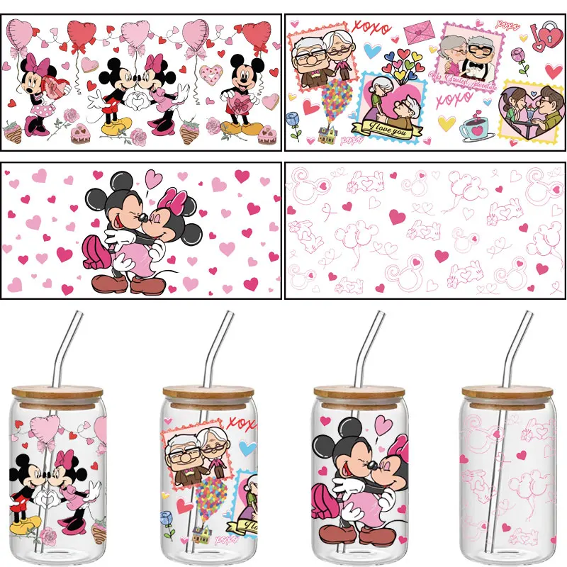 Pegatinas UV DTF de Disney, envolturas para vasos para tazas de café de vidrio de 16 oz, pegatinas de transferencia, calcomanías, decoración artesanal para botellas de agua DIY